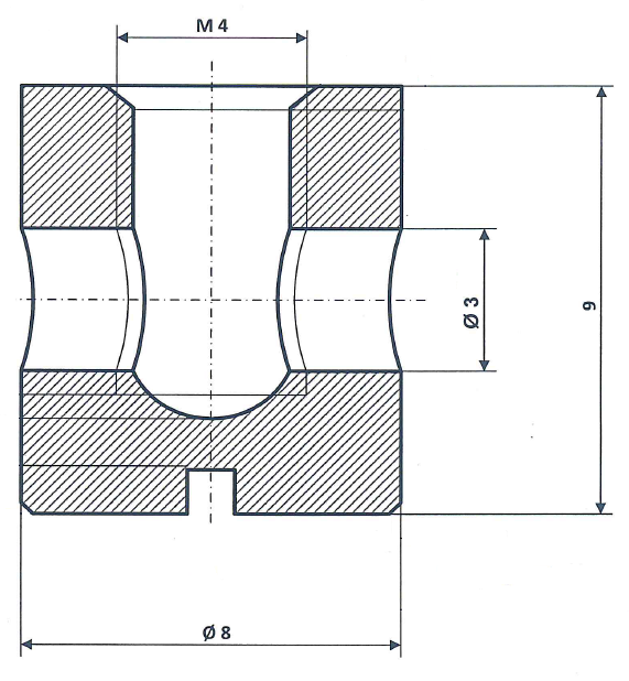 Alésage du raccord fileté Ø 3,0 mm, tige Ø 8 mm, laiton nickelé