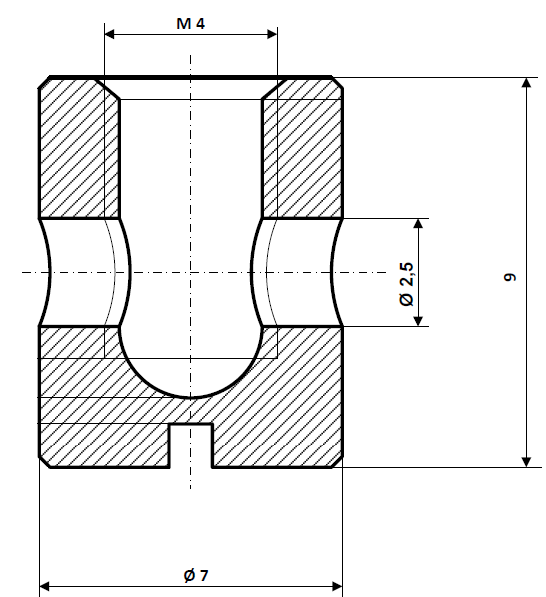 Screw nipple bore Ø 2.5 mm, shaft Ø 7 mm, nickel-plated brass