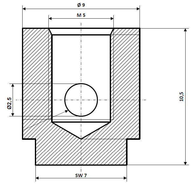 Screw nipple bore Ø 2.5 mm, shaft Ø 9 mm, nickel-plated brass