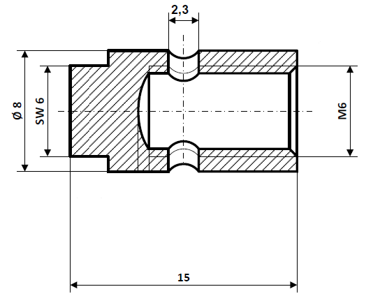 Screw nipple bore Ø 2.3 mm, shaft Ø 8 mm, nickel-plated brass