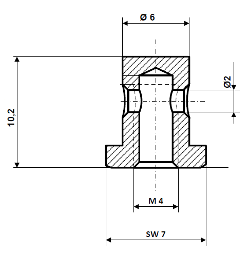 Screw nipple bore Ø 2.0 mm, shaft Ø 6 mm, nickel-plated brass