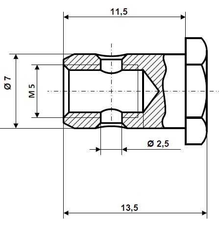 Screw nipple bore diameter 2.5 mm, shaft diameter 7 mm, nickel-plated brass