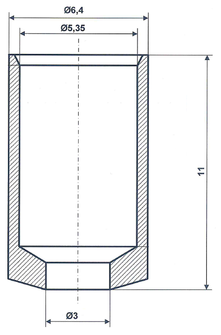 Huls 5,35 x 11 vernikkeld messing