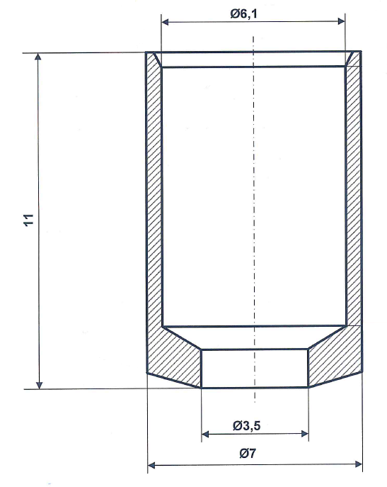 Huls 6,1 x 11 vernikkeld messing