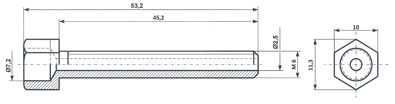 Śruby regulacyjne, mocowane za pomocą nakrętki M 6 x 53, mosiądz niklowany