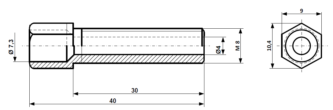 Adjusting screw M 8 x 40 nickel-plated brass
