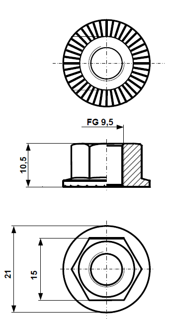 Flange nuts for circuits FG 9.5 galvanized steel