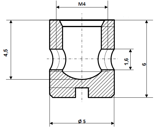 Nipplo a vite con foro Ø 1,6 mm, albero Ø 5 mm in ottone nichelato