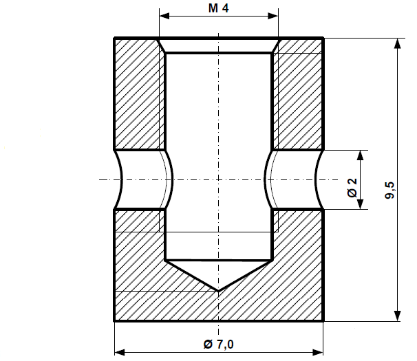 Skruvnippelhål Ø 2,0 mm, axel Ø 7 mm, förnicklad mässing