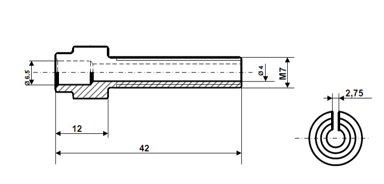 Śruby regulacyjne, płaskie M 7 x 42, mosiądz niklowany