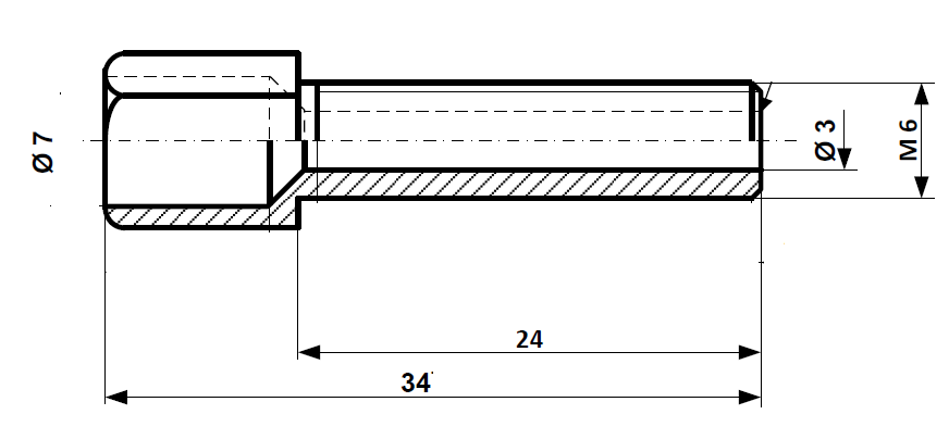 Adjusting screws, mounted with nut M 6 x 34 nickel-plated brass