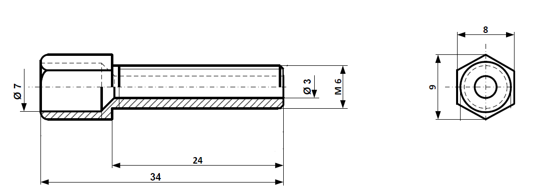 Vite di regolazione M 7 x 34 in ottone nichelato