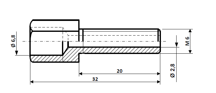 Adjusting screws, mounted with nut M 6 x 32 nickel-plated brass