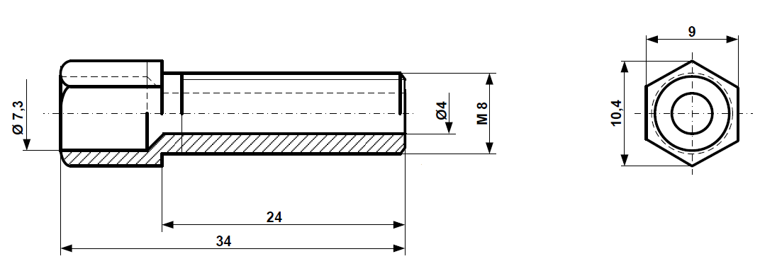 Vite di regolazione M 8 x 34 in ottone nichelato