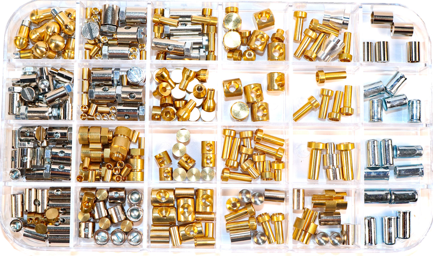 Large assortment of screw nipples, soldering nipples, adjusting screws and sleeves, 338 pieces