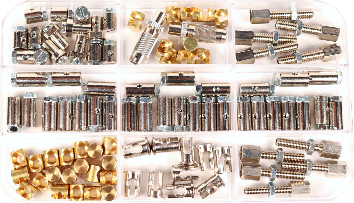 Large assortment of soldering and screw nipples, sleeves, adjusting screws 417 pieces